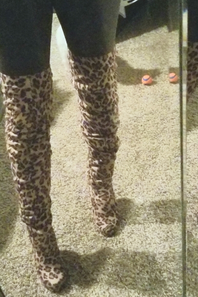 Thigh High Leopard Print Boots - Picture 6 of 7